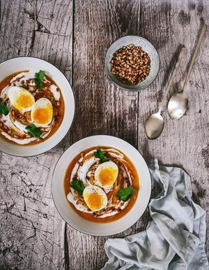 Zupa z dyni piżmowej, sera koziego i jajek