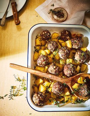Boulettes de bœuf, pommes de terre au thym
