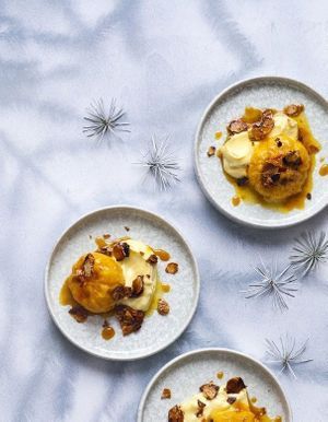 Clémentines rôties, amandes grillées et crème au citron