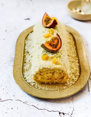 Bûche exotique chocolat blanc, passion