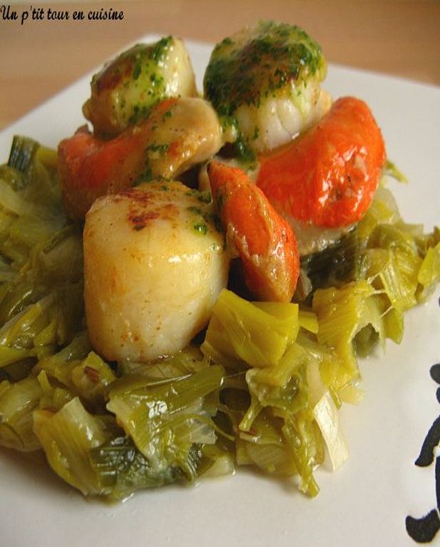 Saint Jacques Au Beurre D Escargot Et Sa Fondue De Poireaux Pour 4