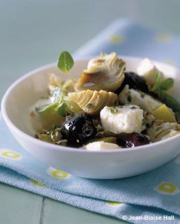 Salade Artichauts Feta Olives Citron Confit Pour 4 Personnes
