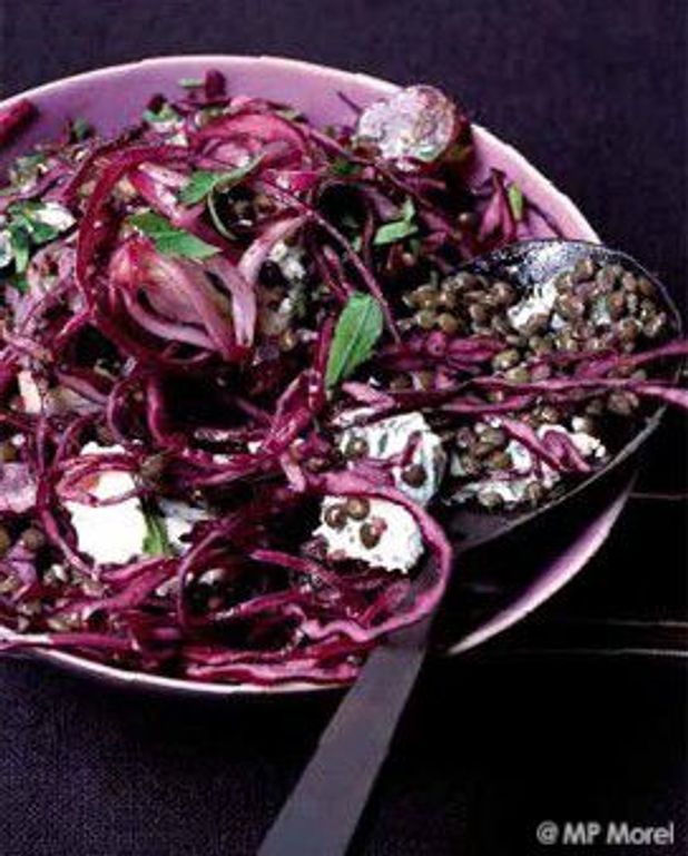 Salade De Lentilles Vertes Et Chou Rouge Aux Raisins Pour 4