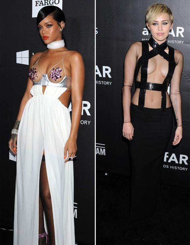 Rihanna ou Miley Cyrus à l'amfAR, qui porte le mieux le porno chic de Tom Ford ?