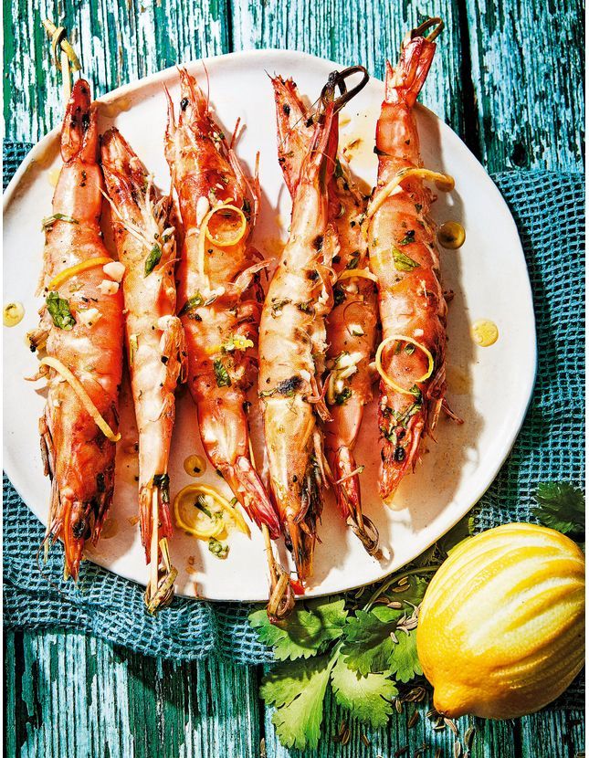 Gambas, marinade pastis, ail et huile d’olive