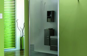 Une salle de bain design avec la paroi de douche miroir
