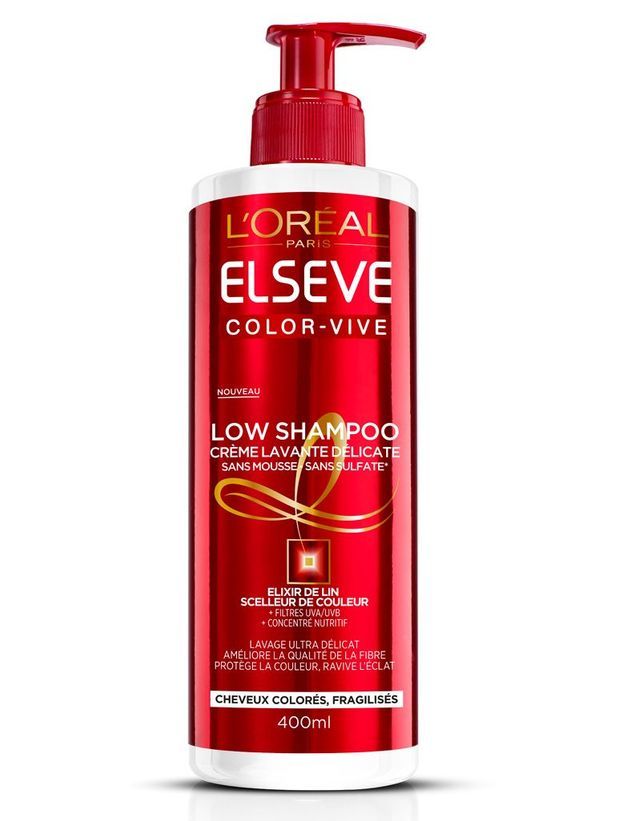 Low shampoo, ColorVive, Elseve, 400 ml, 6,90 € Les meilleurs soins pour cheveux colorés Elle