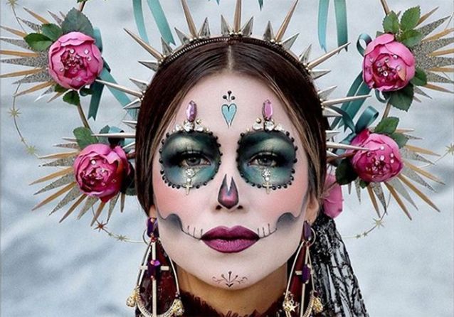 Femmes Halloween Mexicain Day of the Dead Rose Rouge Costume Déguisement Masque Yeux 