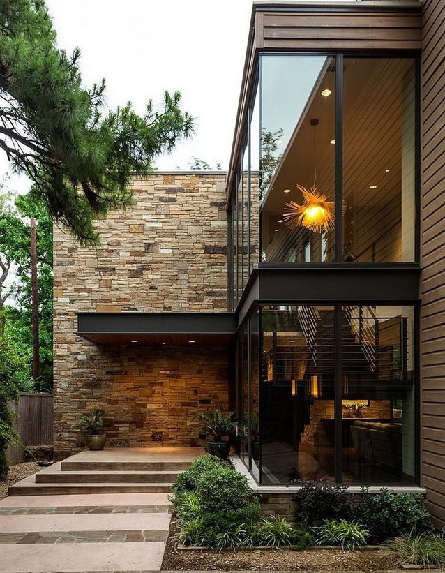 Inspiración decorativa: 15 impresionantes casas de arquitectos de vidrio Une maison en verre avec pierres atypiques - Inspiración decorativa: 15 impresionantes casas de arquitectos de vidrio