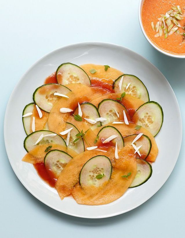 Recette minceur rapide : carpaccio melon-concombre