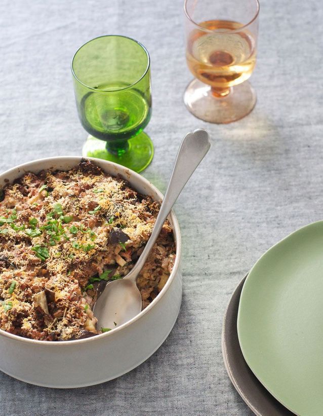 Gratin de riz complet aux aubergines