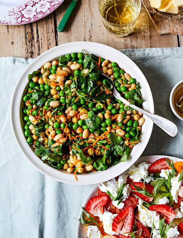 Haricots cannellini, pois chiches et petits pois aux citrons