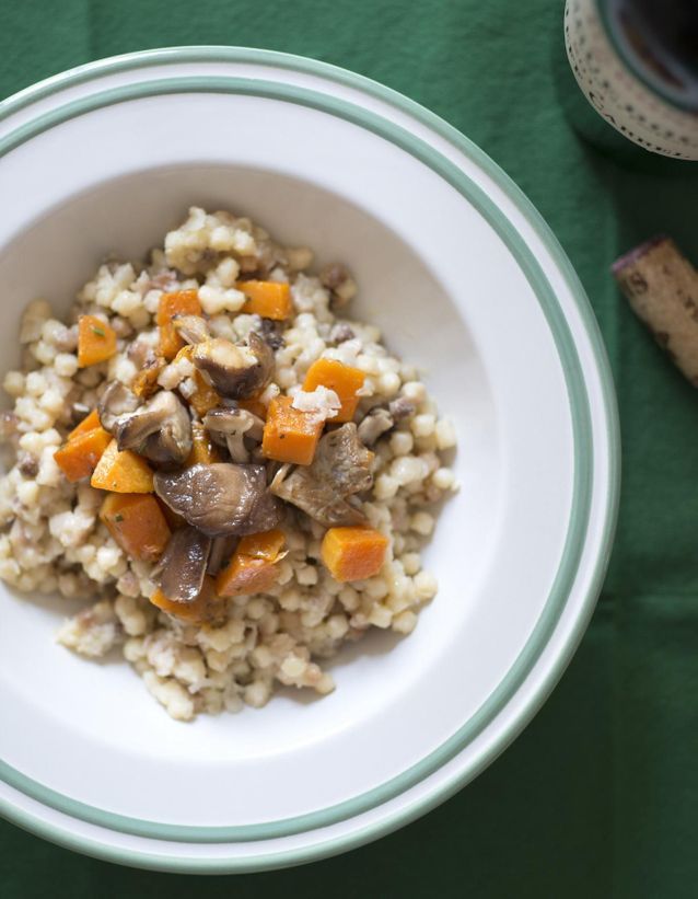 Risotto de fregola, butternut et shiitakés