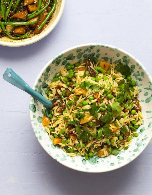 Salade de petites pâtes et haricots verts aux fruits secs