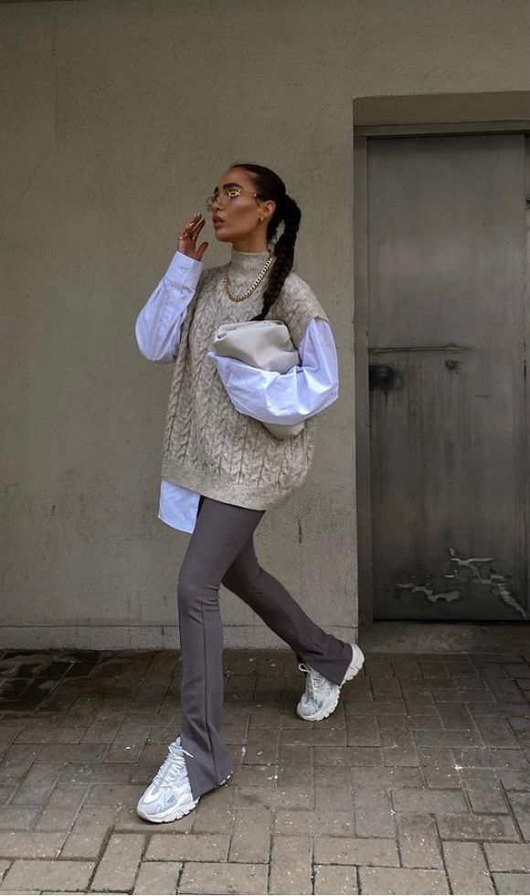 Ribbed pants and white shirt