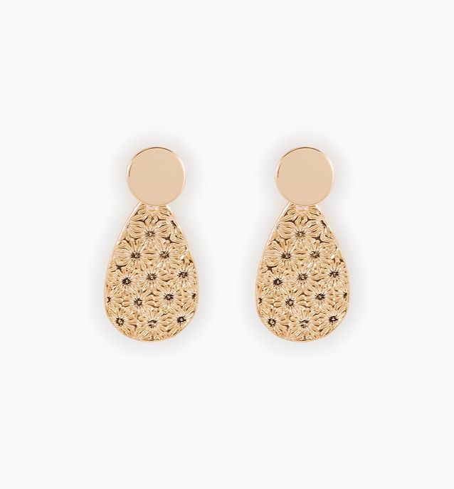 Boucles D’oreilles Pendantes Dorées – Style Joaillerie – Fermoir Clip – Occasion Bon état