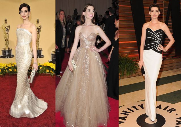 Les robes bustier d'Anne Hathaway