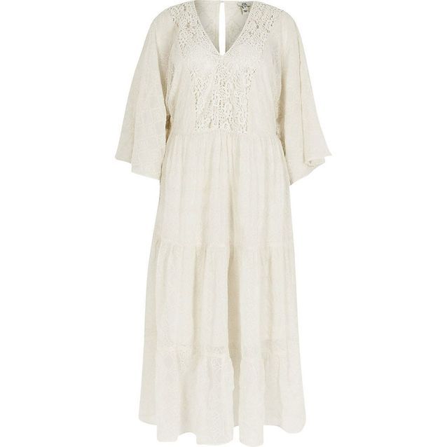 Robe Soyeuse Smockée River Island - Taille 14, Couleur Champagne, Style Slip - Occasion Très Bon état