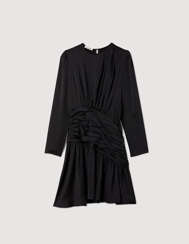 Robe Noire Drapée Sandro En Soie - Taille 36, Comme Neuve - Style Petite Robe Noire Chic