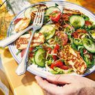Salade au halloumi, tomate et concombre
