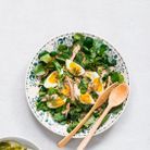Salade cresson, œufs mollets et thon