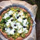 Pizza verde, fondue de légumes verts