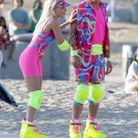 Margot Robbie et Ryan Gosling sur le tournage du film Barbie