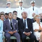 La princesse Lalla Salma et le roi du Maroc avec le président français Jacques Chirac et son épouse Bernadette Chirac, en 2004. 